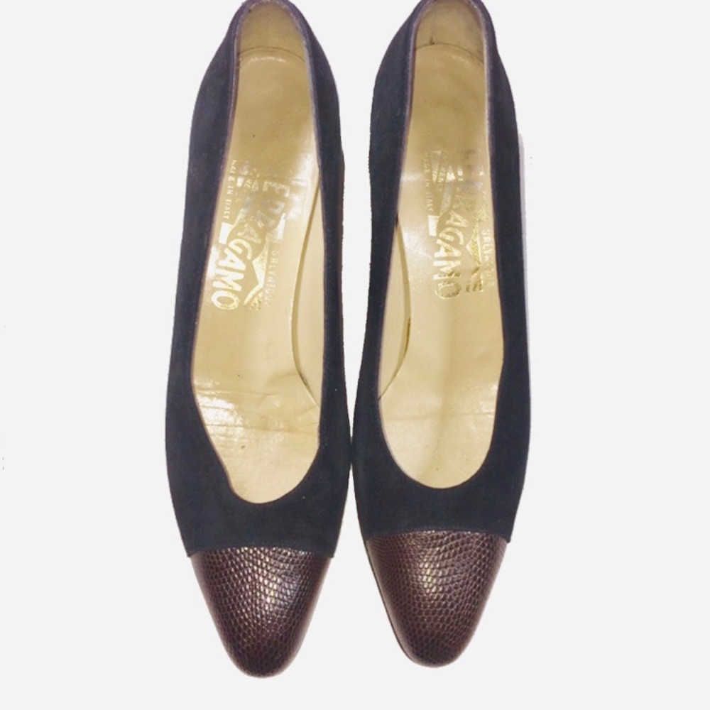 Ferragamo Black Suede Heels Size 6